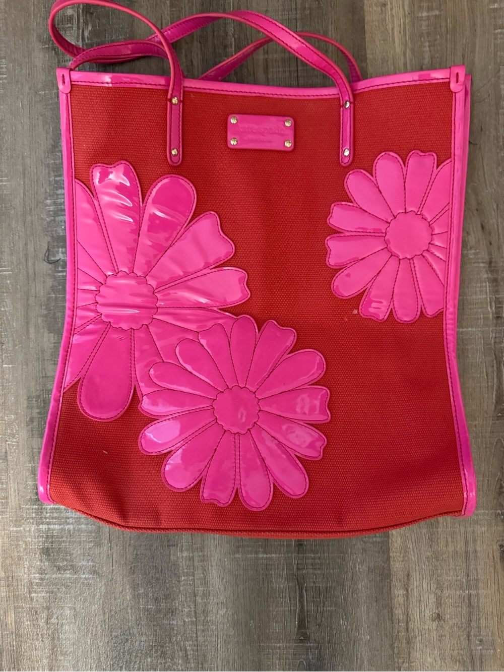 Kate Spade Pink Flower Appliqué Canvas Tote Bag - Picture 8 of 8